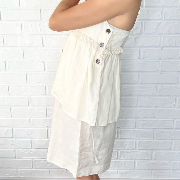 Anthropologie Easel Cream Linen Babydoll Tank Top And Skirt Coord Set - Picture 4 of 14